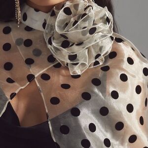 Anthropologie Black Polka Dot Rosette Tulle Sleeves